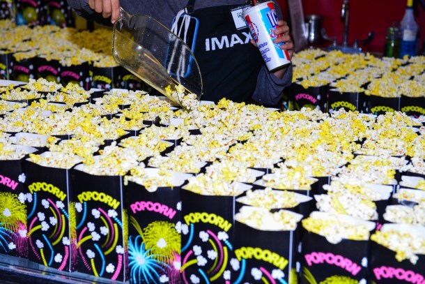 Students enjoy free popcorn and drinks during the free screening of “Black Panther 2: Wakanda Forever.”