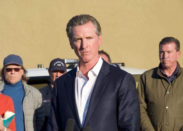 California Governor Gavin Newsom speaking at a Press Conference in the aftermath of  mass shootings.