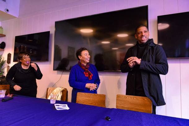 Sacramento NAACP President Betty Williams (left) Rep. Barbara Lee and former Sacramento Mayor Kevin Johnson share a laugh at Fixin’s. 