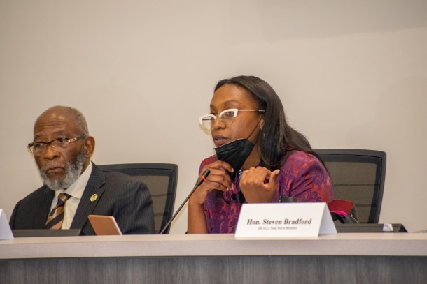 Reparations Task Force chairs Dr. Amos C. Brown, left, and Dr. Kami-lah V. Moore, discuss the issue with stakeholders during the meeting in Sacramento last week.